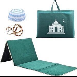 Foldable Muslim Prayer Mat with Back Support, Padded Travel Rug